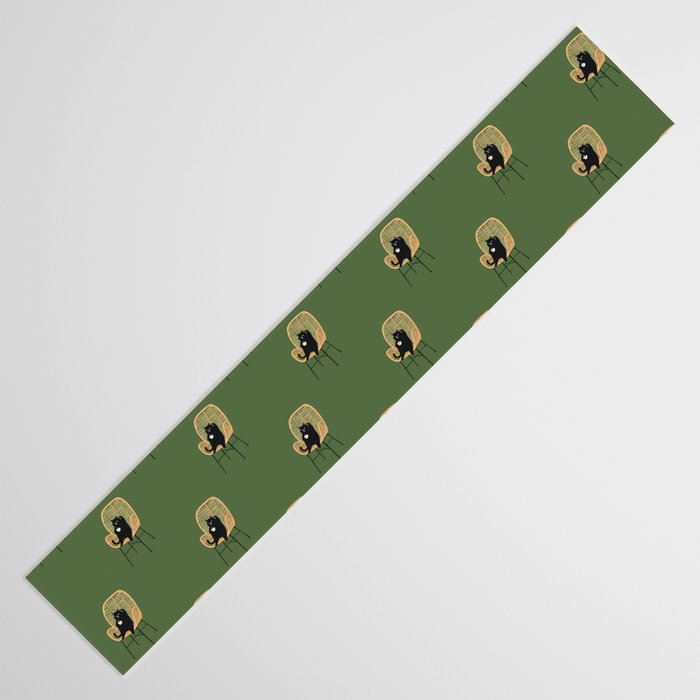 Lazy cat 2b Green enjoy coffee on rattan chair  Table Runner Gallery Image 3