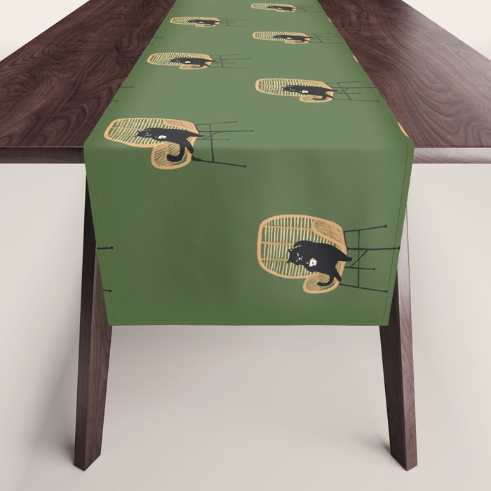 Lazy cat 2b Green enjoy coffee on rattan chair  Table Runner Gallery Image 1