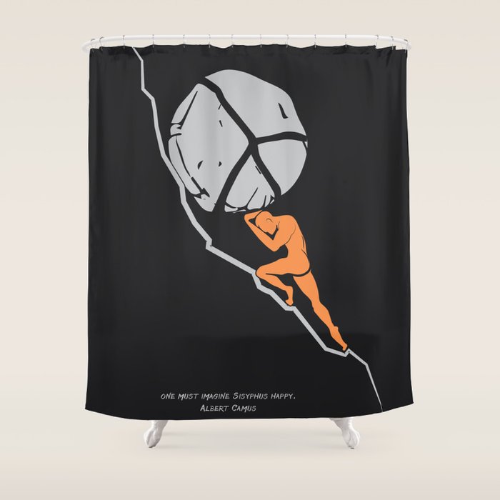 One Must Imagine Sisyphus Happy - Illustration - Albert Camus Quote Shower Curtain Gallery Image 1