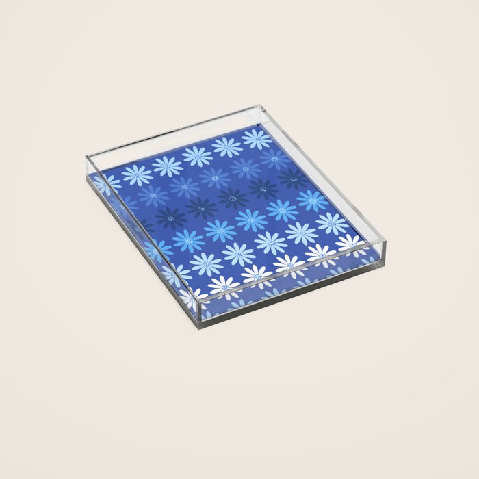 Ombre Abstract Daisies on Cobalt Blue Acrylic Tray Gallery Image 2