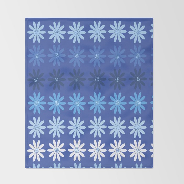 Ombre Abstract Daisies on Cobalt Blue Throw Blanket Gallery Image 2