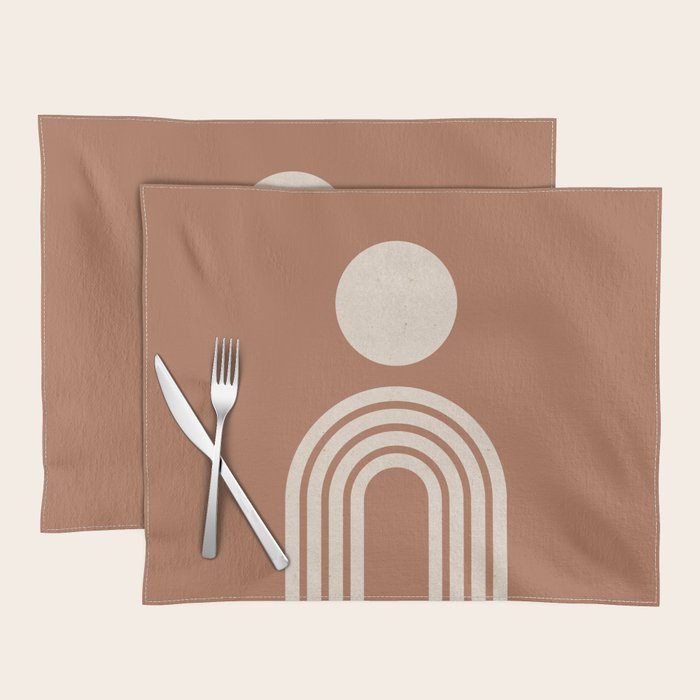Mid century modern sun and rainbow on terracotta Placemat Gallery Image 1
