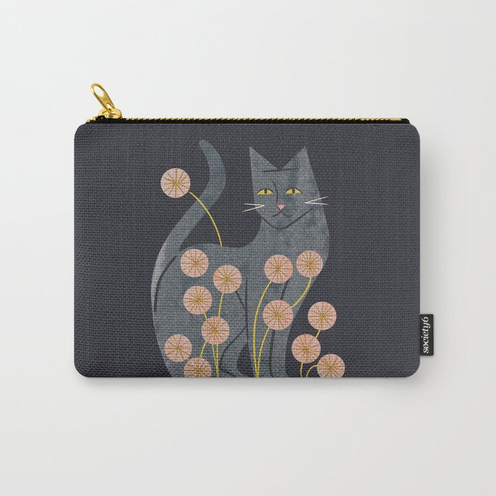 Gray Cat And Flowers Carry All Pouch Gallery Image 1