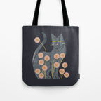 Gray Cat And Flowers Tote Bag Gallery Image 1