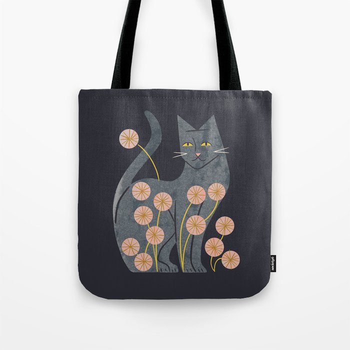 Gray Cat And Flowers Tote Bag Gallery Image 1