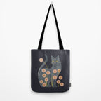 Gray Cat And Flowers Tote Bag Gallery Image 2