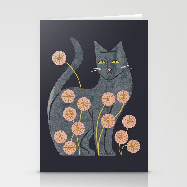 Gray Cat And Flowers Stationery Card Gallery Image 1