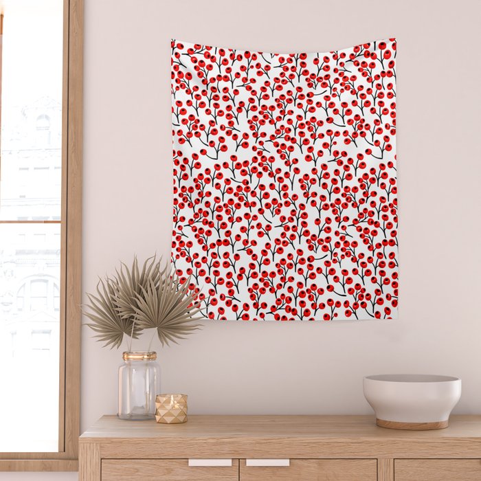 Christmas red fruit - pattern no 4 Wall Tapestry Gallery Image 2