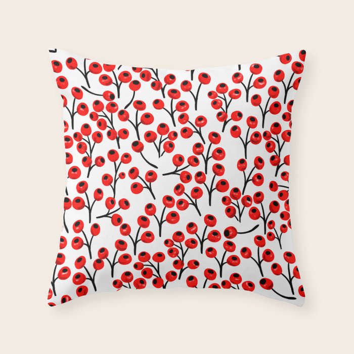 Christmas red fruit - pattern no 4 Throw Pillow Gallery Image 1