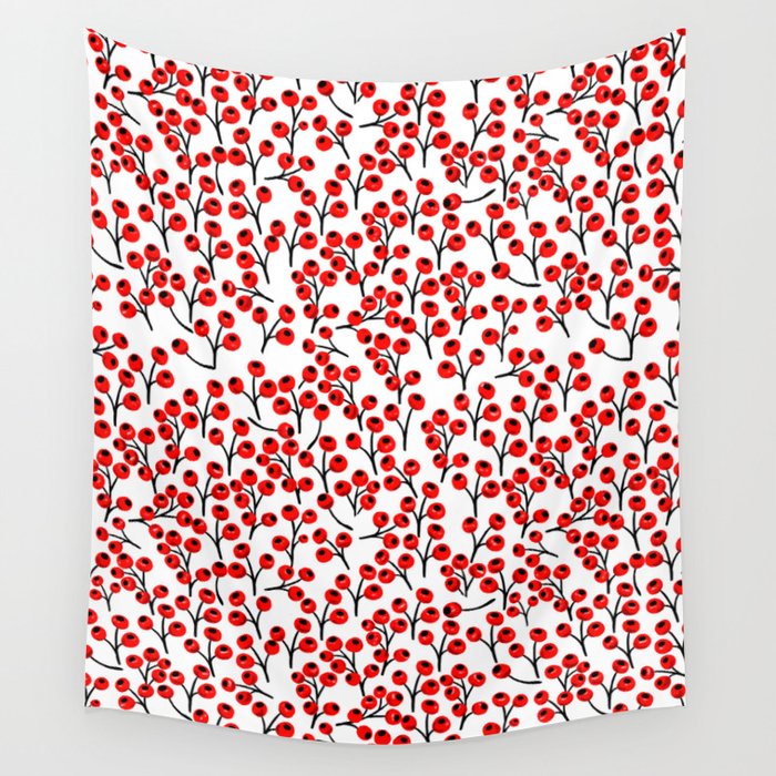 Christmas red fruit - pattern no 4 Wall Tapestry Gallery Image 1