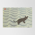 Aoyama Masaharu Japanese Woodblock Print Black Cat On Water Vintage traditional Art Rug Gallery Image 2
