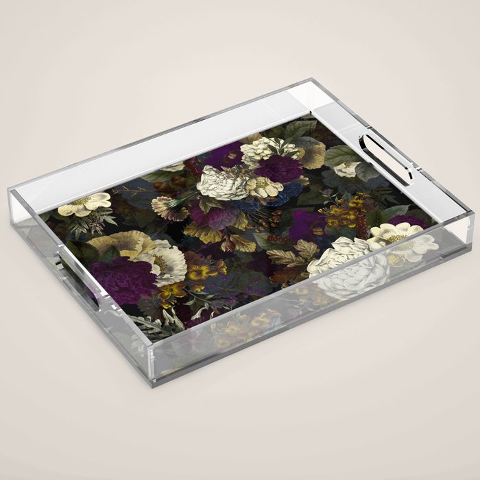 Dutch Vintage Midnight Flower Garden  Acrylic Tray Gallery Image 1