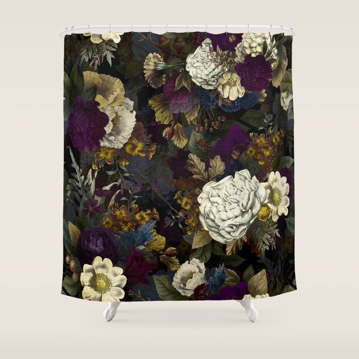Dutch Vintage Midnight Flower Garden  Shower Curtain Gallery Image 1