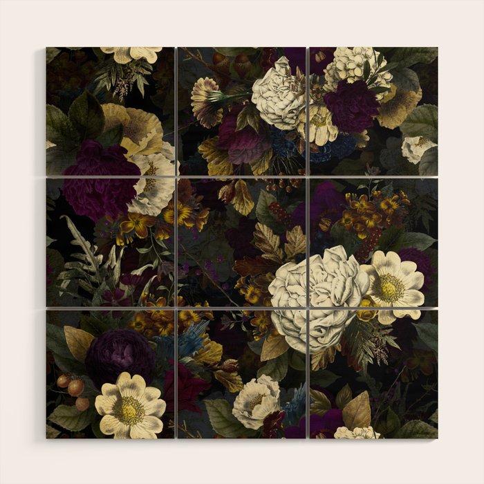 Dutch Vintage Midnight Flower Garden  Wood Wall Art Gallery Image 1