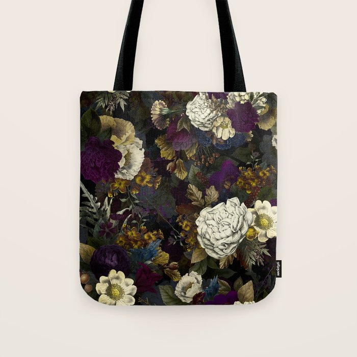 Dutch Vintage Midnight Flower Garden  Tote Bag Gallery Image 1
