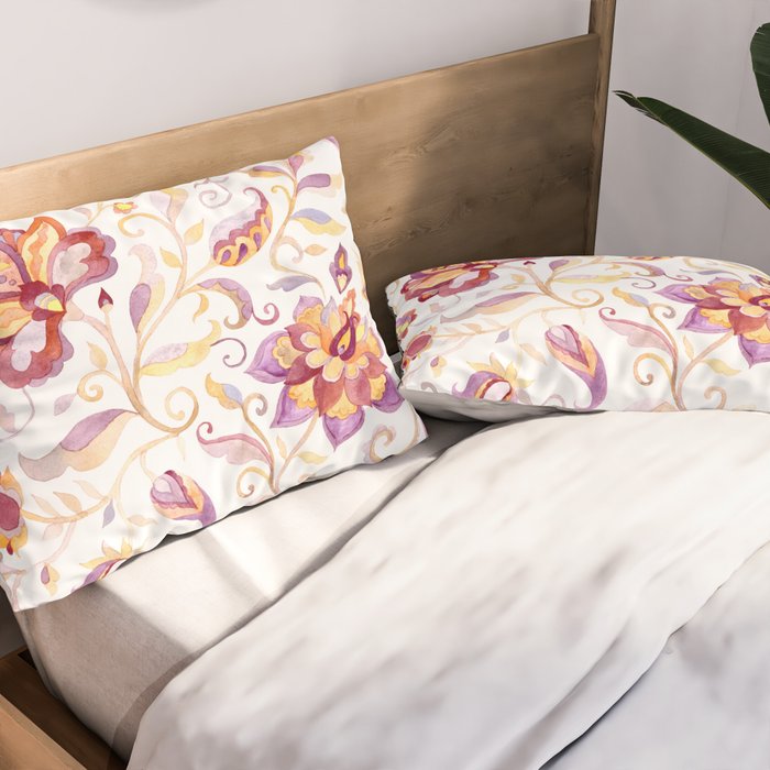 Exotic Oriental Chintz Peach Pink Floral Pattern Pillow Sham Gallery Image 2