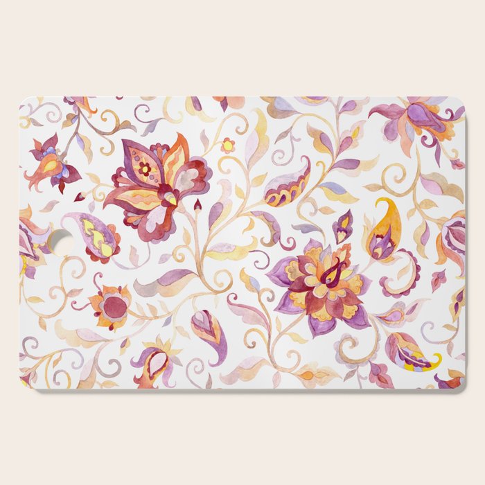 Exotic Oriental Chintz Peach Pink Floral Pattern Cutting Board Gallery Image 1