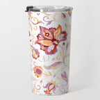 Exotic Oriental Chintz Peach Pink Floral Pattern Travel Mug Gallery Image 3