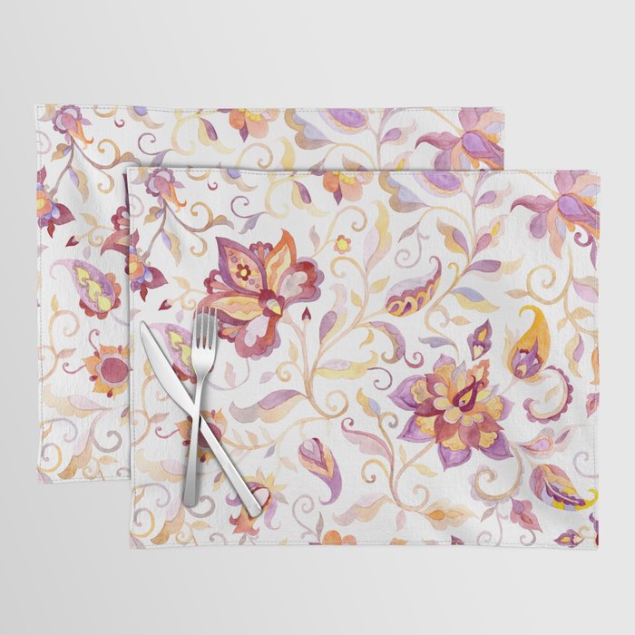Exotic Oriental Chintz Peach Pink Floral Pattern Placemat Gallery Image 1