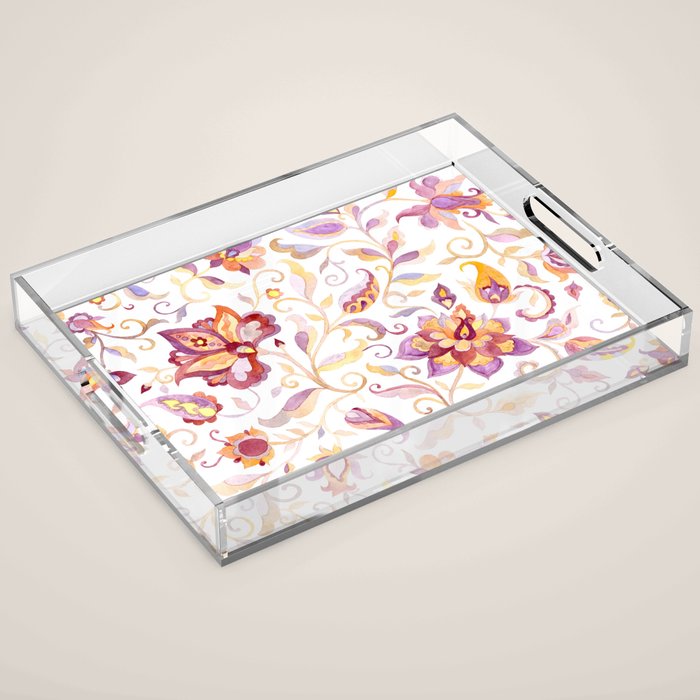 Exotic Oriental Chintz Peach Pink Floral Pattern Acrylic Tray Gallery Image 1