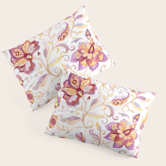 Exotic Oriental Chintz Peach Pink Floral Pattern Pillow Sham Gallery Image 1