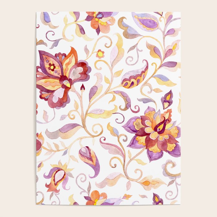 Exotic Oriental Chintz Peach Pink Floral Pattern Poster Gallery Image 1