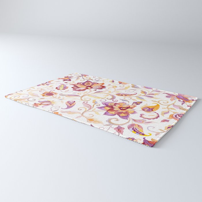 Exotic Oriental Chintz Peach Pink Floral Pattern Rug Gallery Image 3