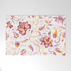 Exotic Oriental Chintz Peach Pink Floral Pattern Welcome Mat Gallery Image 1