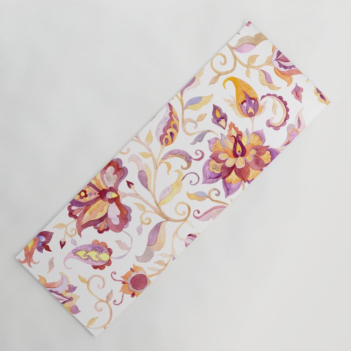 Exotic Oriental Chintz Peach Pink Floral Pattern Yoga Mat Gallery Image 1