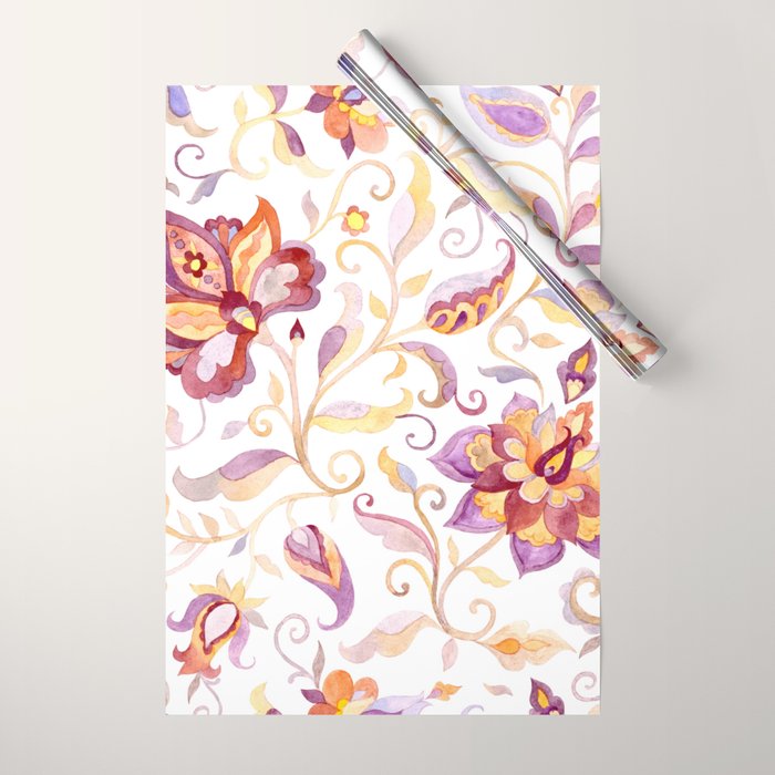 Exotic Oriental Chintz Peach Pink Floral Pattern Wrapping Paper Gallery Image 1