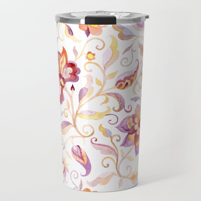 Exotic Oriental Chintz Peach Pink Floral Pattern Travel Mug Gallery Image 1
