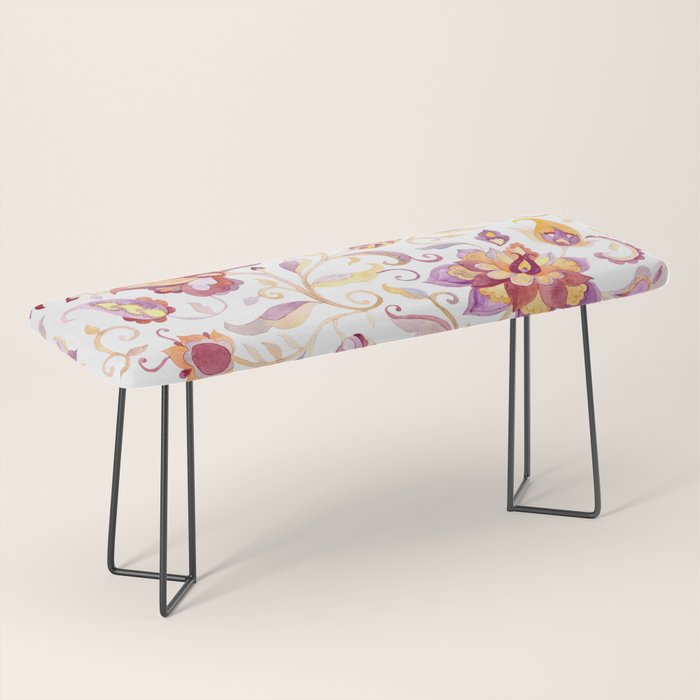 Exotic Oriental Chintz Peach Pink Floral Pattern Bench Gallery Image 1