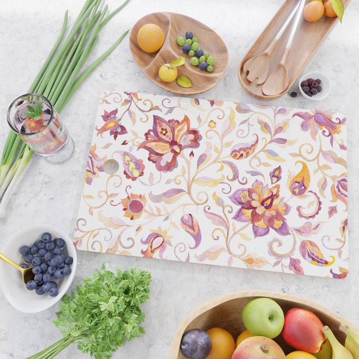Exotic Oriental Chintz Peach Pink Floral Pattern Cutting Board Gallery Image 2