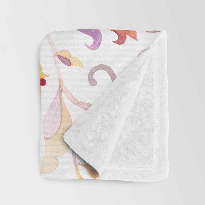 Exotic Oriental Chintz Peach Pink Floral Pattern Throw Blanket Gallery Image 3