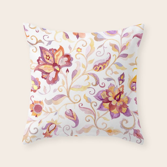 Exotic Oriental Chintz Peach Pink Floral Pattern Throw Pillow Gallery Image 6