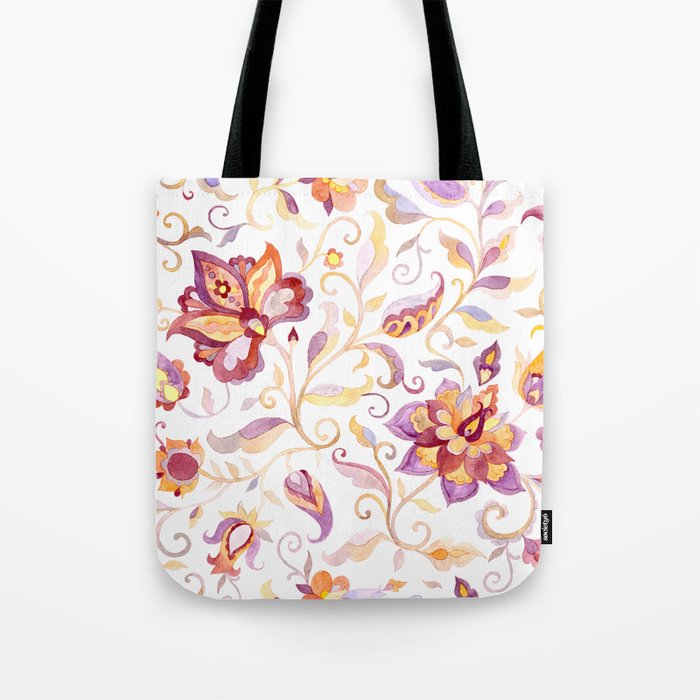 Exotic Oriental Chintz Peach Pink Floral Pattern Tote Bag Gallery Image 1