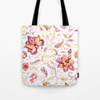 Exotic Oriental Chintz Peach Pink Floral Pattern Tote Bag Gallery Image 1