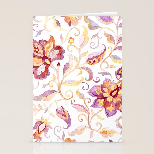 Exotic Oriental Chintz Peach Pink Floral Pattern Stationery Card Gallery Image 1