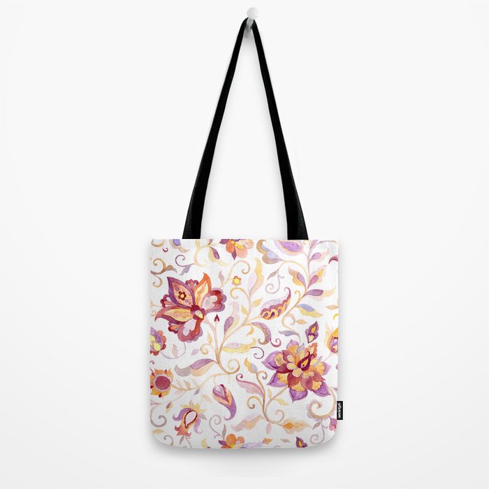 Exotic Oriental Chintz Peach Pink Floral Pattern Tote Bag Gallery Image 2