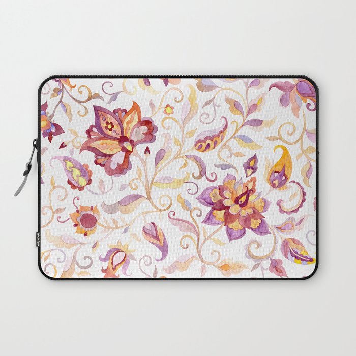 Exotic Oriental Chintz Peach Pink Floral Pattern Laptop Sleeve Gallery Image 1
