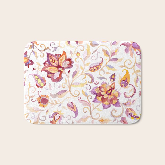 Exotic Oriental Chintz Peach Pink Floral Pattern Bath Mat Gallery Image 1
