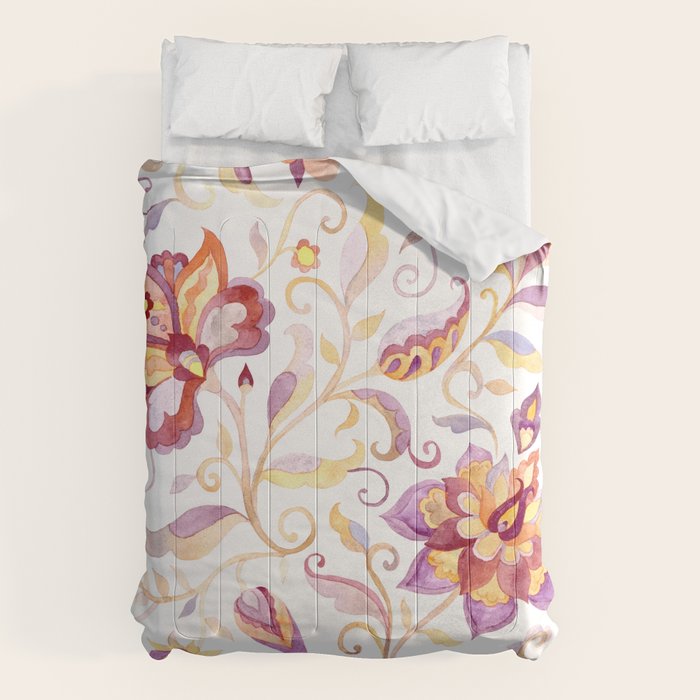 Exotic Oriental Chintz Peach Pink Floral Pattern Comforter Gallery Image 6