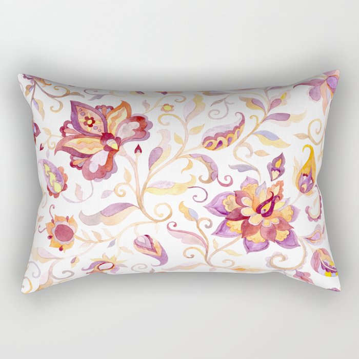 Exotic Oriental Chintz Peach Pink Floral Pattern Rectangular Pillow Gallery Image 1