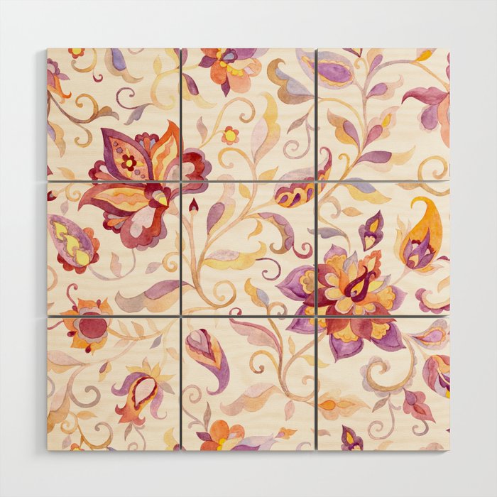 Exotic Oriental Chintz Peach Pink Floral Pattern Wood Wall Art Gallery Image 1