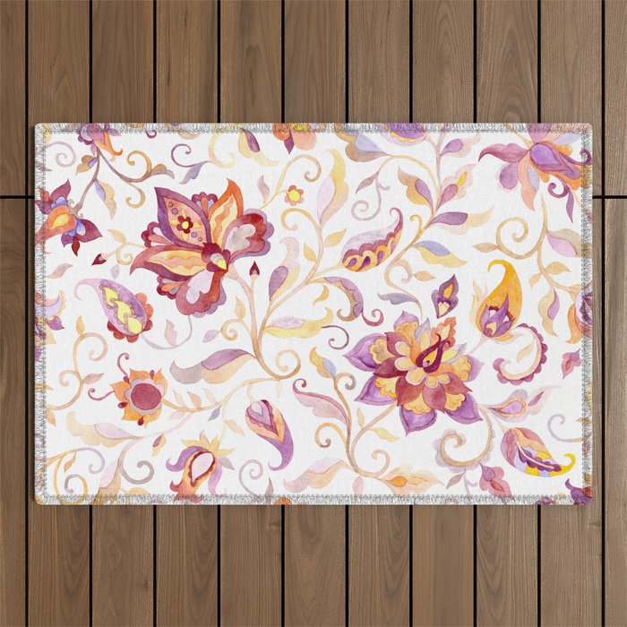Exotic Oriental Chintz Peach Pink Floral Pattern Outdoor Rug Gallery Image 1
