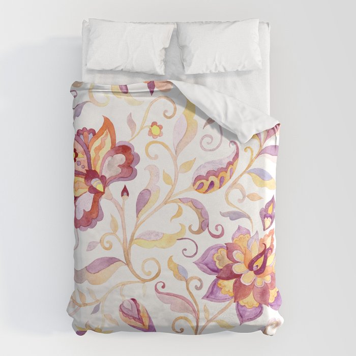 Exotic Oriental Chintz Peach Pink Floral Pattern Duvet Cover Gallery Image 6