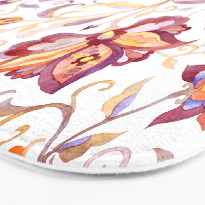 Exotic Oriental Chintz Peach Pink Floral Pattern Bath Mat Gallery Image 3