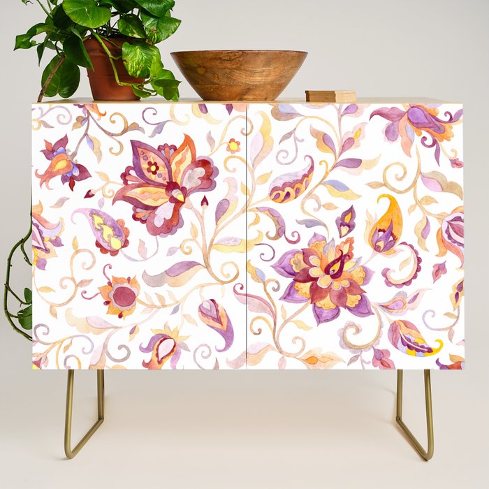 Exotic Oriental Chintz Peach Pink Floral Pattern Credenza Gallery Image 1