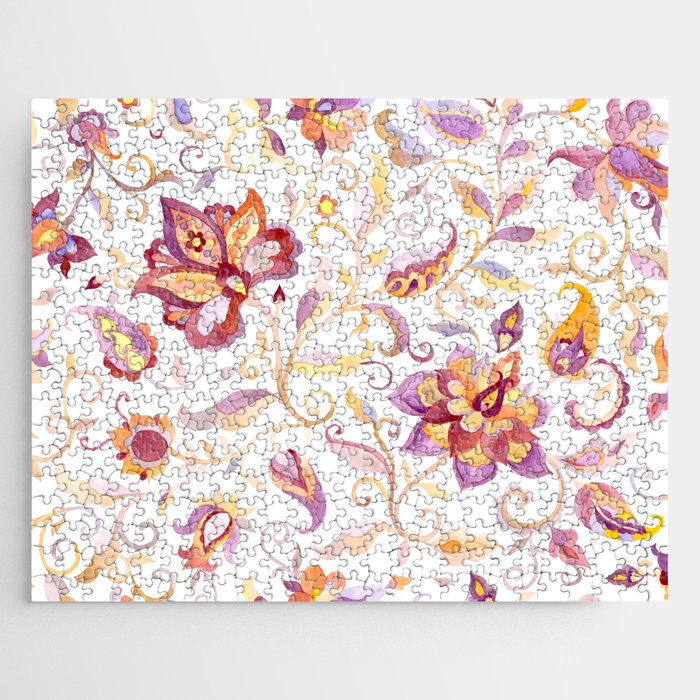 Exotic Oriental Chintz Peach Pink Floral Pattern Jigsaw Puzzle Gallery Image 1