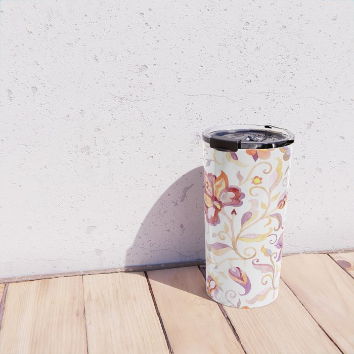Exotic Oriental Chintz Peach Pink Floral Pattern Travel Mug Gallery Image 4